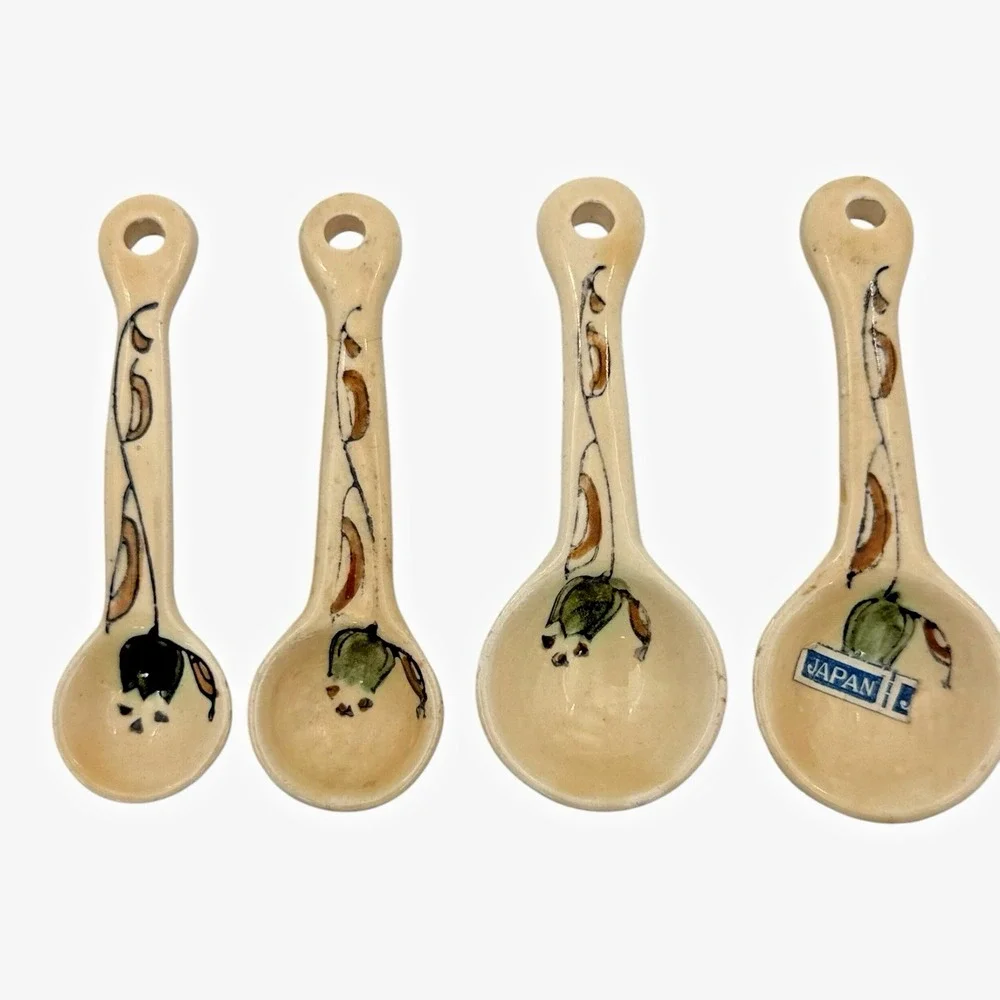 Japan Rooster Wall Pocket Measuring Spoon Set Ceramic Farmhouse 1950s Vintage
